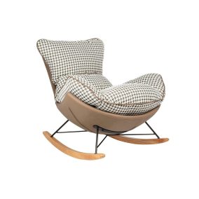   King Home Otilia Hintaszék Műbőr Barna Pepita Mintás Fa Talpakkal