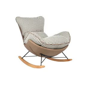   King Home Otilia Hintaszék Műbőr Barna Pepita Mintás Fa Talpakkal