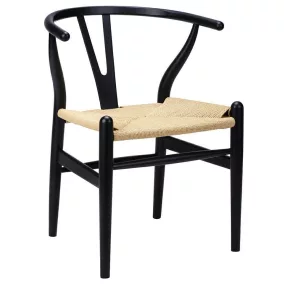   King Home Wishbone Bükkfa Szék Természetes Rostfonással Fekete