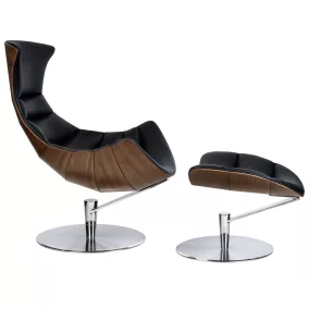 King Home Hommer Luxus Forgó Fotel Diófával Fekete Bőr