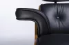 King Home Lounge Luxus Bőr Fotel Lábtartóval Diófa Fekete Forgatható