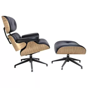   King Home Lounge Kőrisfa Bőr Pihenőfotel Lábtartóval Fekete