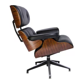 King Home Lounge Forgó Fotel Valódi Bőr Fekete/Rózsafa