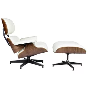   King Home Lounge Premium Pihenőfotel Diófa Fehér Bőr 360° Forgó