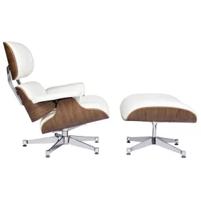   King Home Lounge Premium Pihenőfotel Diófával Fehér Bőr Forgatható