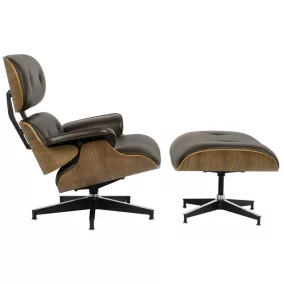   King Home Lounge Premium Bőr Pihenőfotel Lábtartóval Diófa Barna