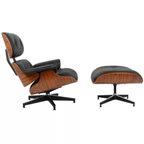   King Home Lounge HM Premium Bőr Fotel Rózsafa Fekete Forgatható