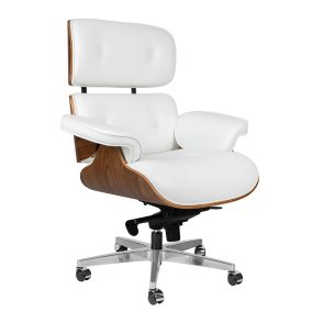   King Home Lounge Gubernator Prémium Irodai Szék Fehér Bőr Dió Furnér