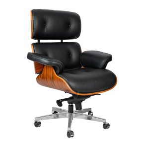   King Home Lounge Gubernator Vezetői Szék Rózsafa Valódi Bőr Fekete