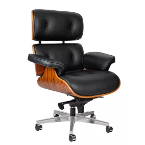   King Home Lounge Gubernator Vezetői Szék Rózsafa Valódi Bőr Fekete