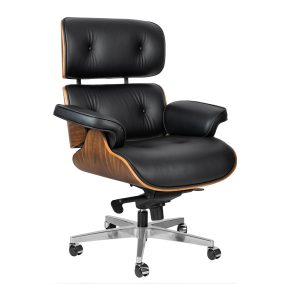   King Home Lounge Gubernator Irodai Szék Diófa Valódi Bőr Fekete