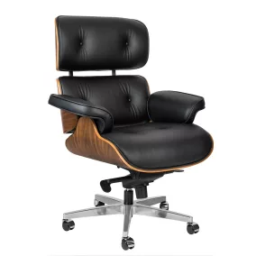   King Home Lounge Gubernator Irodai Szék Diófa Valódi Bőr Fekete