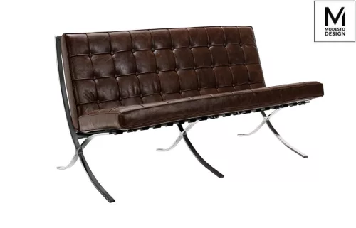 Modesto Barcelon Vintage Kétszemélyes Bőr Kanapé Csokoládébarna