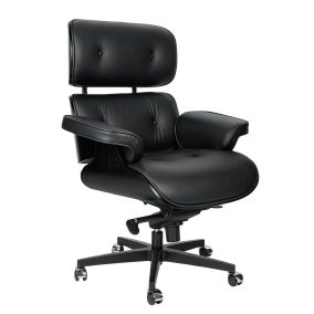   King Home Lounge Gubernator Prémium Irodai Szék Fekete Kőrisfa Valódi Bőr