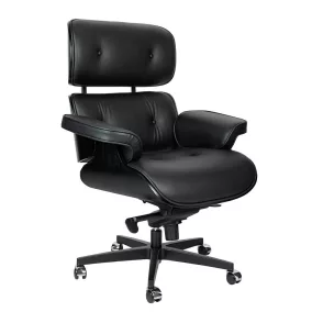   King Home Lounge Gubernator Prémium Irodai Szék Fekete Kőrisfa Valódi Bőr