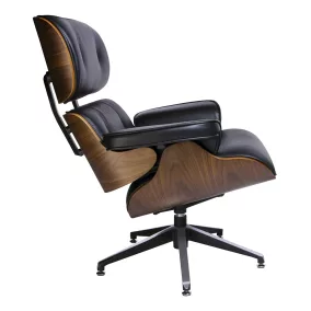   King Home Lounge Prémium Bőr Fotel Diófa Fekete Forgatható