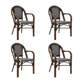   King Home Cafe Paris ARM Kerti Szék Szett Alumínium Szintetikus Rattan Fekete-Fehér 4 db