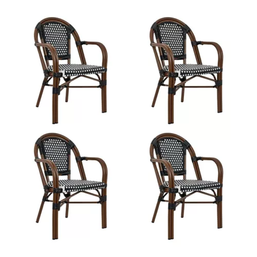 King Home Cafe Paris ARM Kerti Szék Szett Alumínium Szintetikus Rattan Fekete-Fehér 4 db