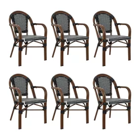   King Home Cafe Paris ARM Kerti Szék Szett Szintetikus Rattan Fekete-Fehér 6 db