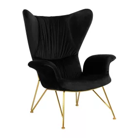 King Home Shrimp Velvet Füles Fotel Fekete Arany Lábakkal