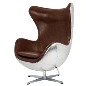 King Home Egg Aviator Műbőr Forgószék Barna Alumínium