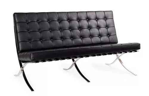 King Home BARCELON háromüléses kanapé fekete természetes olasz bőr króm vázzal