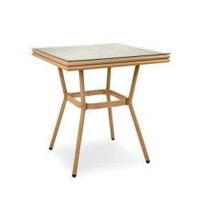   King Home Bistro Paris Rattan Üveglapos Kerti Asztal Világosbarna