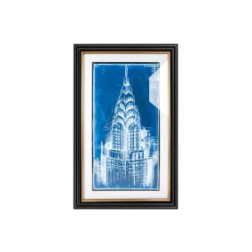   King Home Art Deco Chrysler Épület Kék-Fehér Keretezett Művészeti Nyomat
