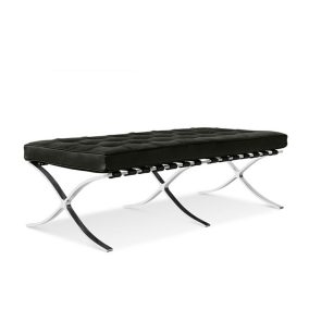 King Home Barcelon Valódi Bőr Pad Polírozott Acél Fekete