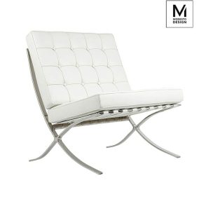   Modesto Design Barcelon Fehér Műbőr Fotel Polírozott Acél Vázzal