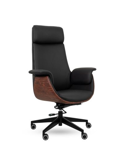 King Home Admiral Prémium Irodai Szék Fekete Műbőr Fa Dekorációval