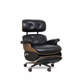   King Home Lounge Automatic Fekete Bőr Irodai Fotel USB Töltővel