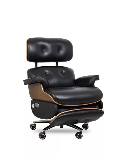 King Home Lounge Automatic Fekete Bőr Irodai Fotel USB Töltővel