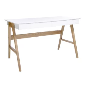   King Home Riva Scandic Íróasztal MDF Fehér Tölgyfa Lábakkal