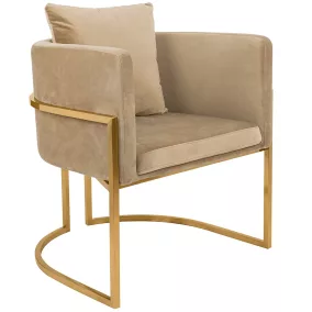 King Home Chloe Velvet Fotel Kaki Arany Vázzal
