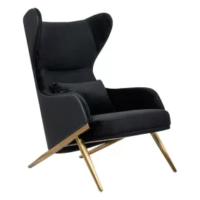King Home Hampton Luxus Fotel Bársony Fekete Arany Vázzal