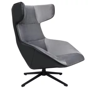   King Home VITA Forgó Fotel Bársony Sötétszürke Műbőr Fekete