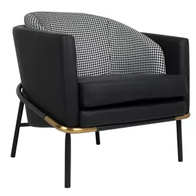   King Home Gubi Modern Fotel Műbőr Fekete-Fehér Pepita Arany Díszítéssel
