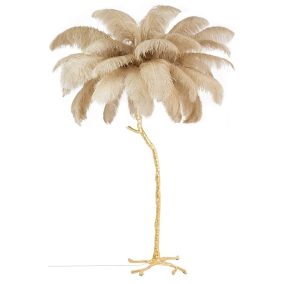   King Home Tiffany Állólámpa Természetes Strucctoll Bézs Arany Pálmafa
