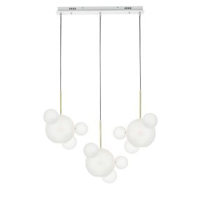   King Home Capri Line 3 LED Függőlámpa Arany-Fehér Üveggömbökkel