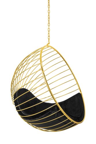 King Home GABBIA Függő Fotel Arany-Fekete Velúr