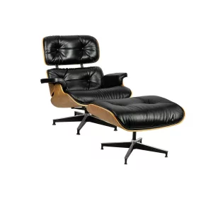   King Home Lounge Soft Premium Széles Fotel Lábtartóval Fekete Dió Valódi Bőr