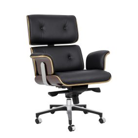   King Home Lounge Business Prémium Irodai Szék Rózsafa Valódi Bőr Fekete