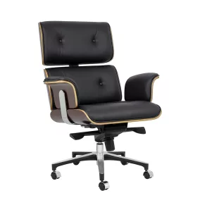   King Home Lounge Business Prémium Irodai Szék Rózsafa Valódi Bőr Fekete