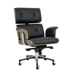   King Home Lounge Business Prémium Irodai Szék Diófa Valódi Bőr Fekete