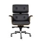 King Home Lounge Business Prémium Irodai Szék Diófa Valódi Bőr Fekete