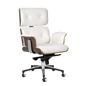   King Home Lounge Business Prémium Irodai Szék Fehér Olasz Bőr Dió Furnér