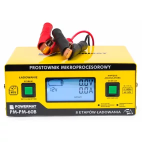   Powermat Mikroprocesszoros Akkumulátor Töltő – 6V-24V, 10A, LCD kijelző – AGM, Gél, EFB típusokhoz (PM-PM-60B)