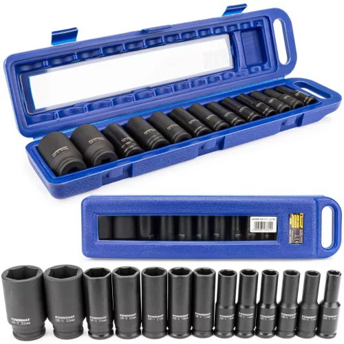 Powermat Gépi Dugókulcs Készlet – 10-32 mm, 1/2", 13 részes – Hosszított kivitel (PM0817)