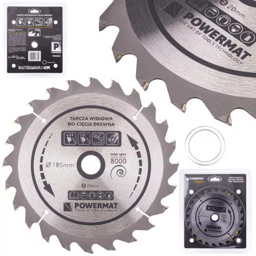 Powermat Widiás fűrészlap fához – 185x20mm, 24 fog, FTG – Körfűrészhez (PM0882)